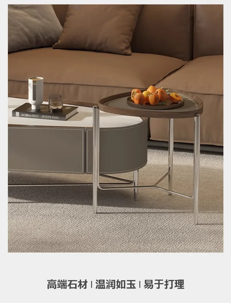 Italian Minimalist Living Room Home Coffee Table Modern Light Luxury Tea Side Table Combination Stone Plate Microlite Tea Table