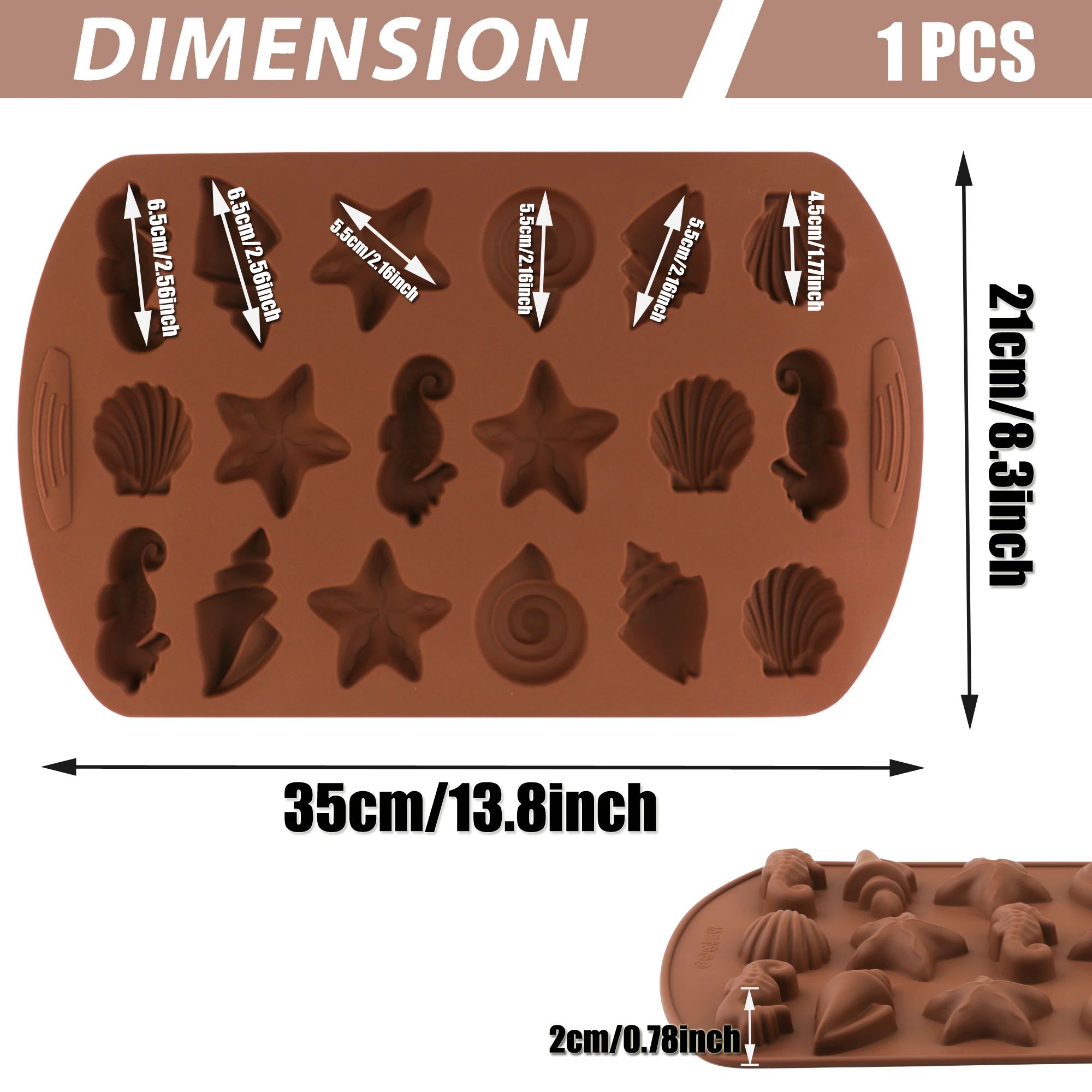 1pcs Silicone Large Chocolate Block Christmas Candy Mold, Brown Big Seahorse Shell Conch Starfish Shaped Thick Non Stick Silicon