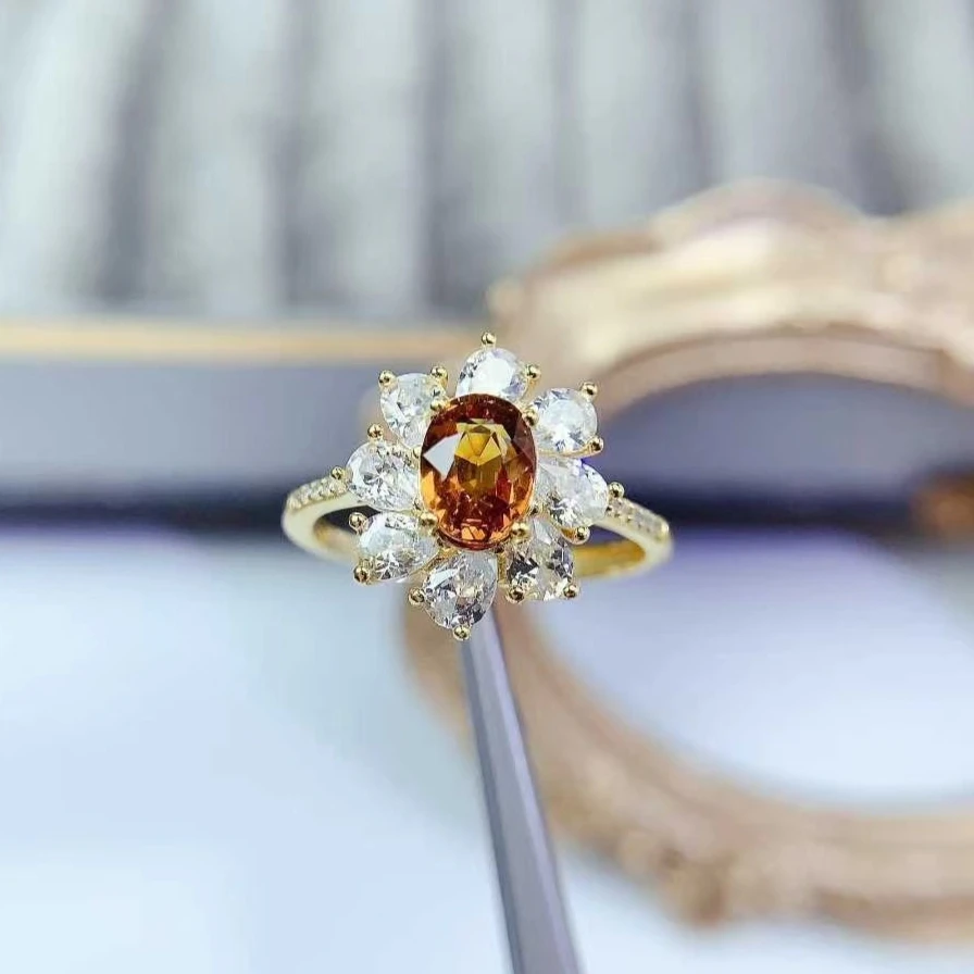 

Natural Yellow Tourmaline Ring 925 Silver Classic Design Ring 5mm*7mm 0.7ct Genuine Tourmaline Silver Jewelry