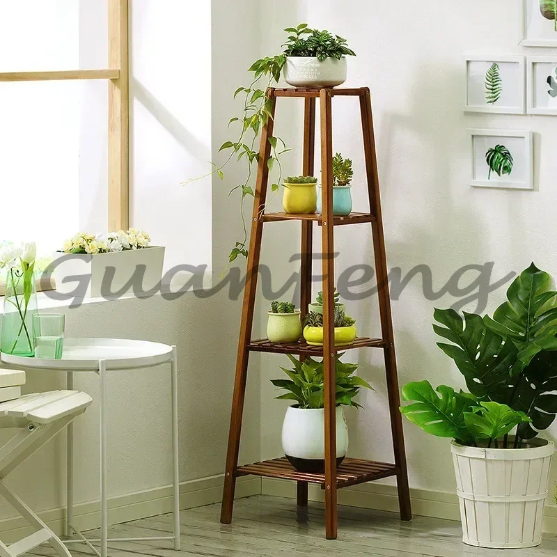 Adjustable Height Bamboo Plant Rack, Multi-tier Outdoor Flower Pot Display Stand for Garden & Patio Storage