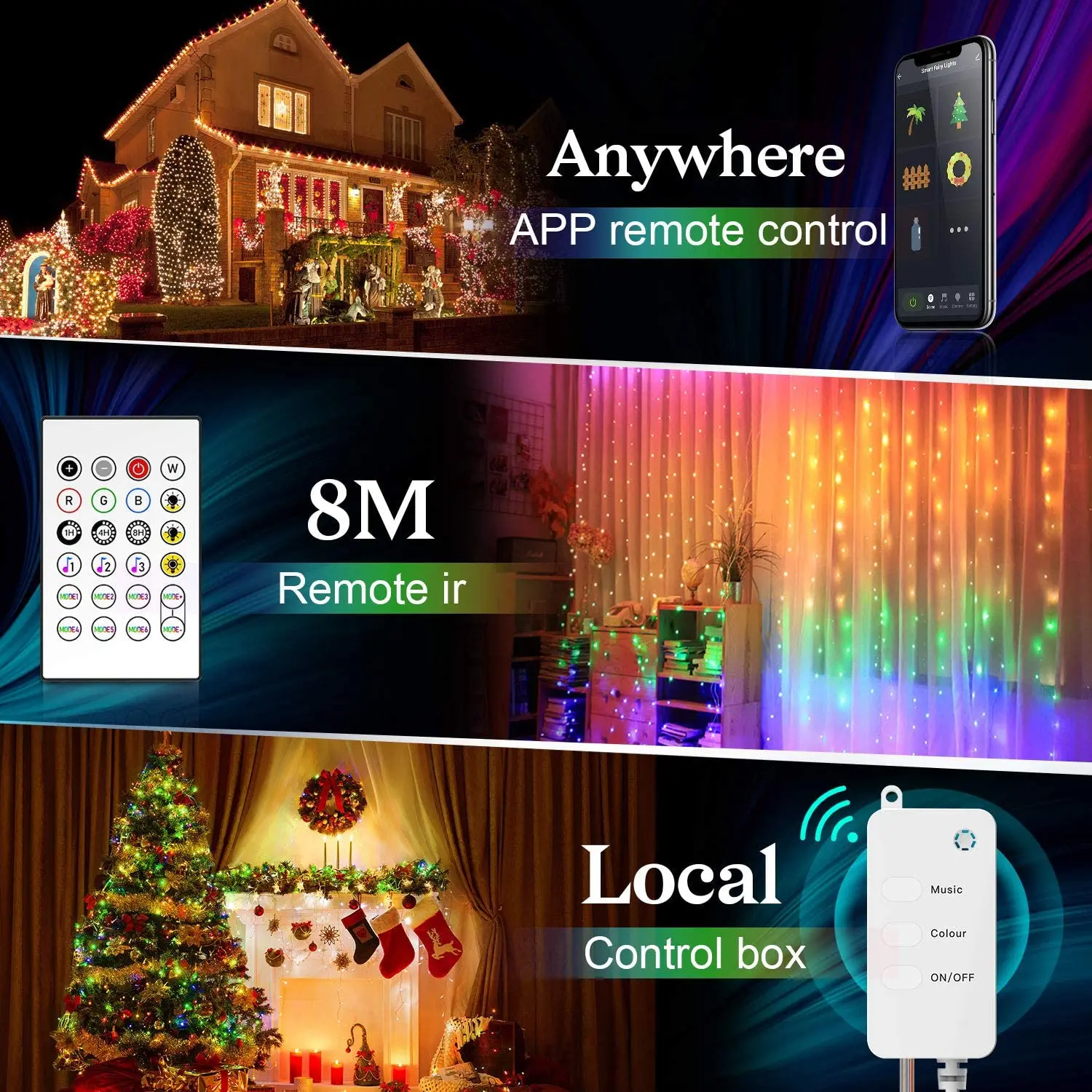 TuYa WiFi 50/100LED String Lights RGB Music Sync Fairy Lamp Multiple Modes Color Lights Waterproof Ball Lamp With Alexa Google