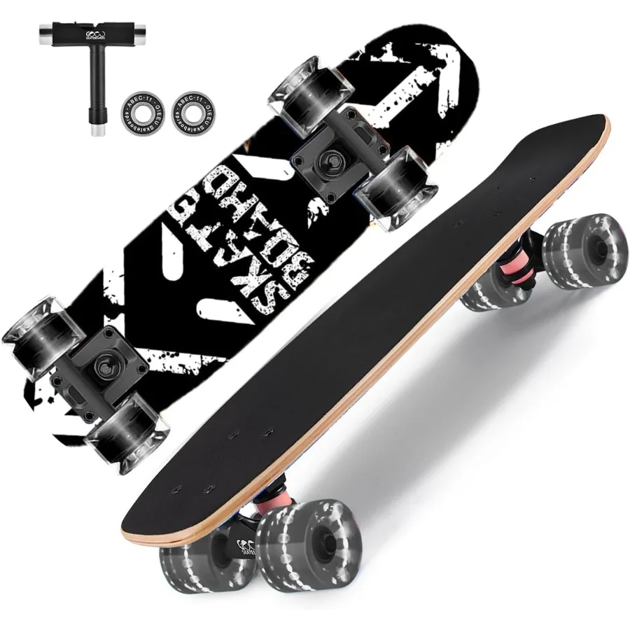 

Skateboards with Colorful Flashing Wheels for Beginners Teens Adults Complete Standard Skate Boards 9 Layer Canadian Maple Deck