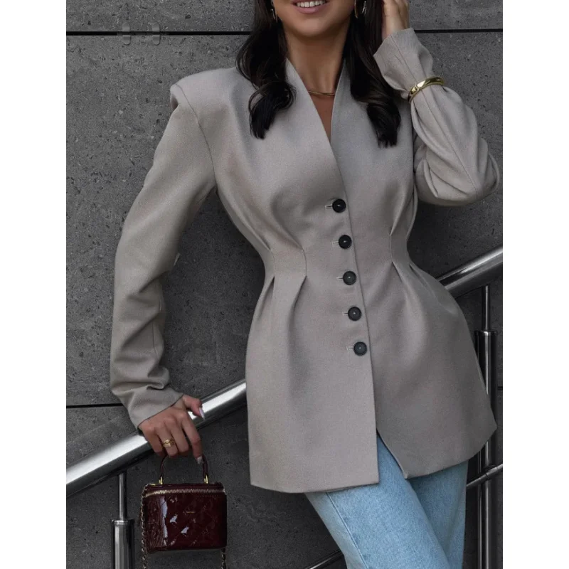 

New Autumn Winter High-end Retro Single-breasted Waist-cinching Long-sleeve Coat European and American Women's Commuting WearVLa