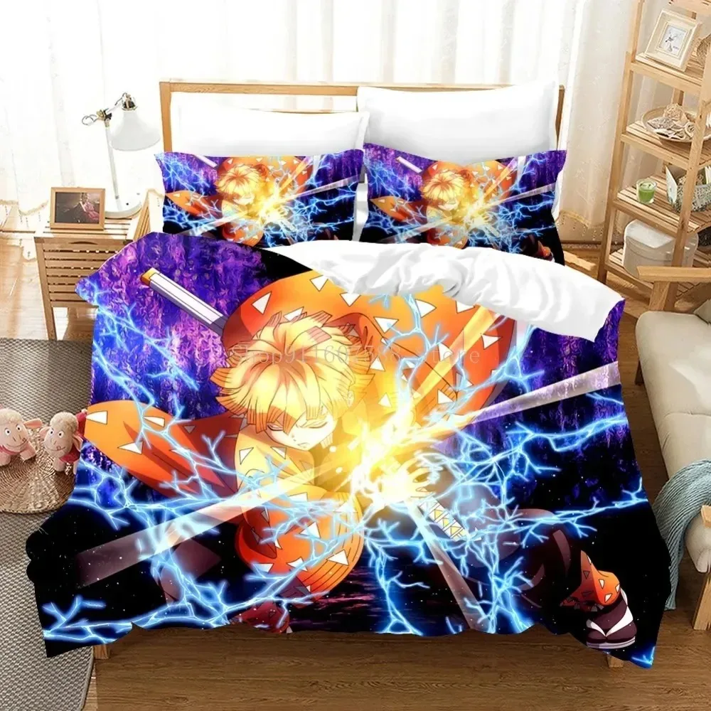 

Zenitsu Agatsum Demon Slayer Bedding Sets Japan Anime Quilt Cover Queen King Size Bed Linen Set Bedspread For Teens