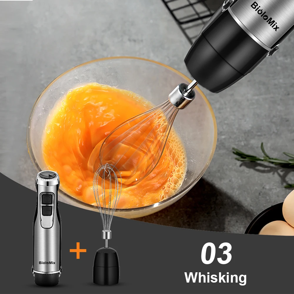 4 in 1 High Power 1200W Immersion Hand Stick Blender Mixer Includes Chopper and Smoothie Cup Stainless Steel Ice Blades,BioloMix