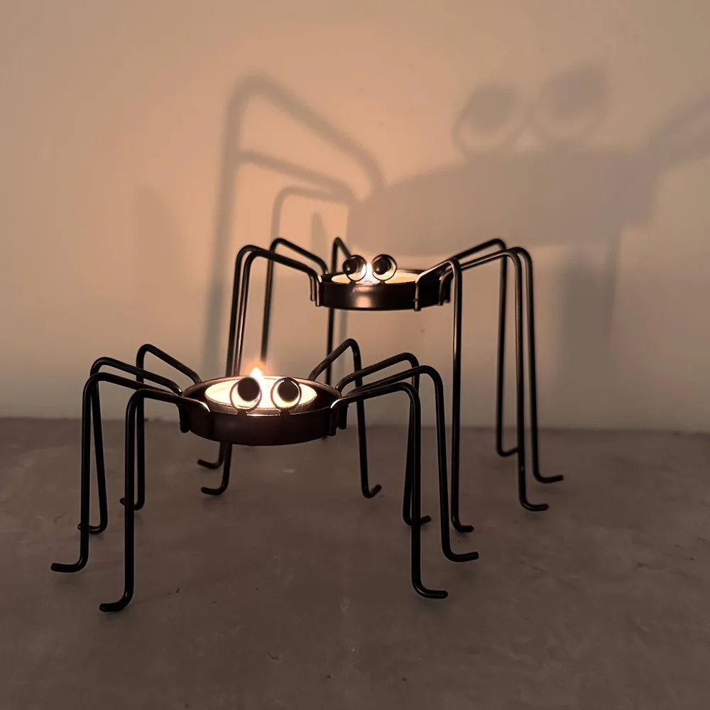 2 Piece Table Ornament Gothic Style Halloween Spider Candlestick Rust-proof Iron Candle Holder Black Stable Candelabra Bathroom