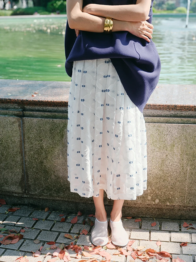 

YVONE LIU Semi-Formal Artistic Silk Skirt Women's Loose Fit Polka Dot Satin Slip-On Skirt for Various Ocns