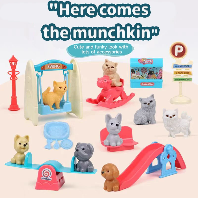 Cute Dog Pet Basket Family Toy Children Play House Games Toy Cute Mini Animal Scene Playing Toys Cat And Dog Doll Set Toys Gifts