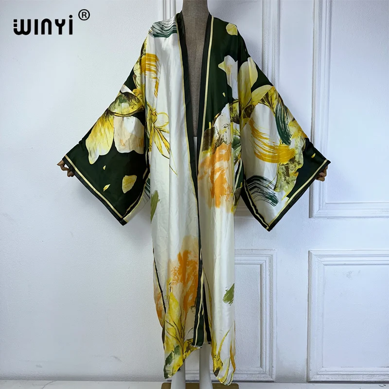 WINYI kimono boho kaftan beachwear Cardigan sexy loose swimsuit evening dress abaya cover-ups beach outfits women maxi Caftan