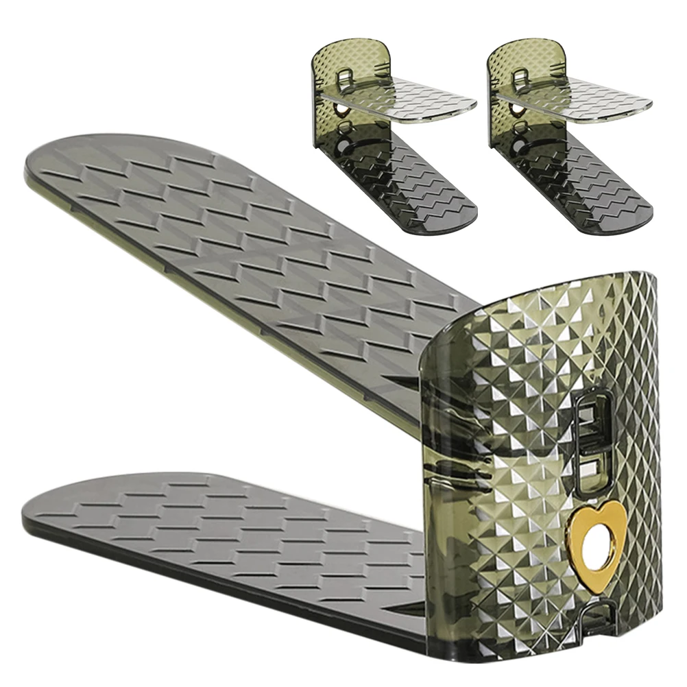 

2pcs Rack Compact Adjustable Height Slot Adjustable Shoe Stacker Shelf Small Space Stacker Storage Holder