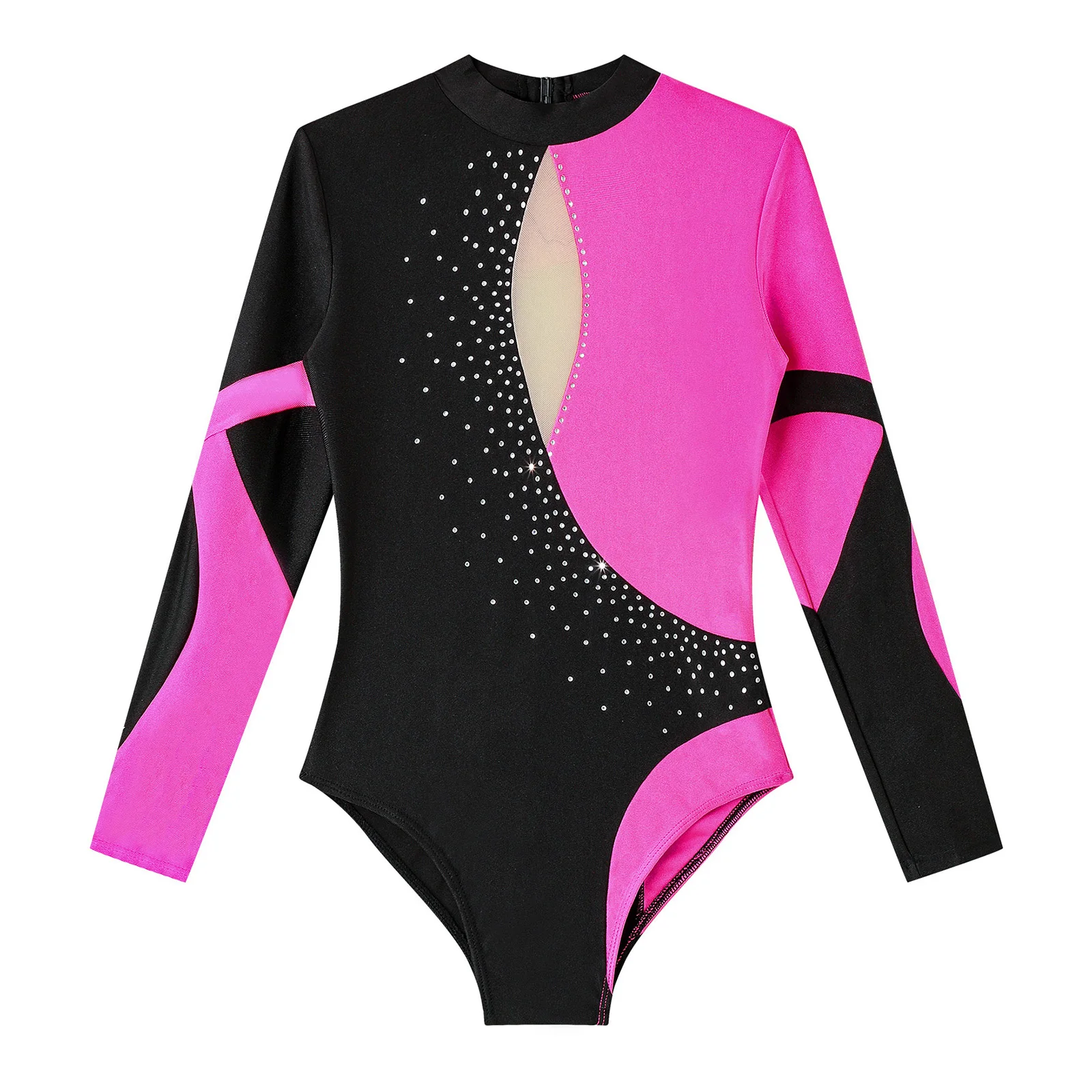 Children\'s Gymnastics Leotard, Girls, Kids, Long Sleeve, Open Back, Shiny Rhinestone, Ballet Dance Leotard, Ice Skating Jumpsuit