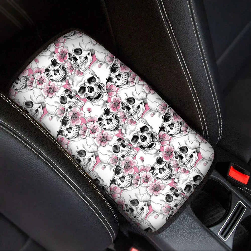 Floral Sugar Skull Design Non Fade Center Console Cover Washable Cover Center Console Protector Car Console Cover