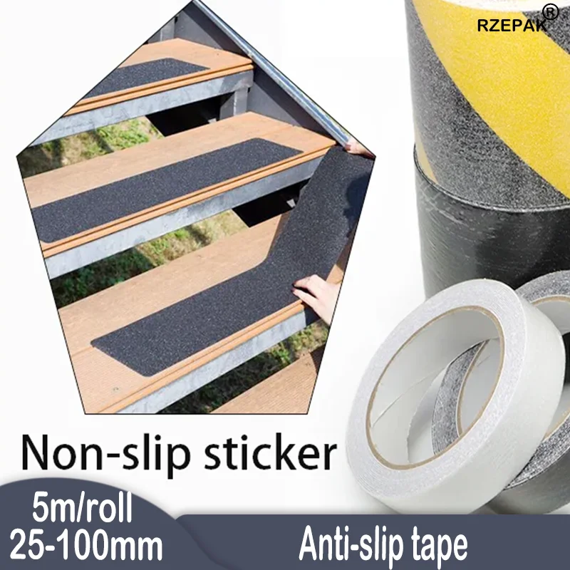5M Self Adhesive Anti Skid Tape Non Slip Grip Strip for Shower Room Bathroom Floor Tiles Kitchen Stairs Bathtub Edge 25/50/100mm