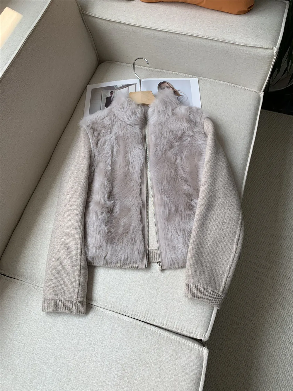 High Quality Women Short Wool Fur Coat Spliced ​​knitting Plush Coat