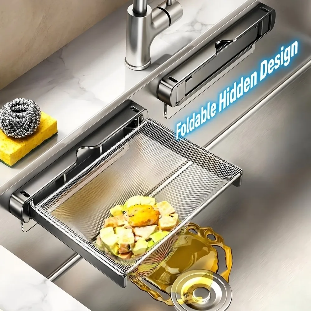 Stainless Steel Sink Strainer Holder Wall Mounted Disposable Filter Mesh Kitchen Sink Filter Holder Foldable Sink Filter Rack