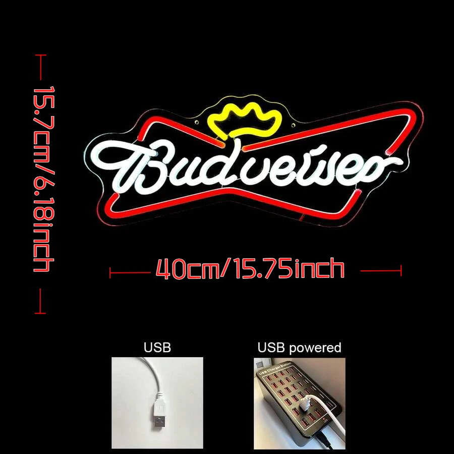 Crown Logo LED Neon Beer Sign Dimmable USB  Neon Light  for Man Cave Bar Pub Windows Indoor Decor Party Wall Art Gift for Him
