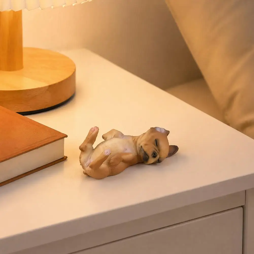Sleeping Dog Ornament Simulated Sleeping Dog Model Realistic Lying Bulldog Figurine Mini Pvc Toy for Toddlers Kids Educational