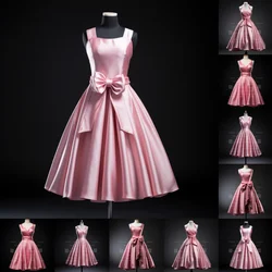 Custom Hand Made Pink Satin Strapless Short Length Lace Up Back Formal Prom Evening Dress Brithday Homecoming Clothing  W1-20