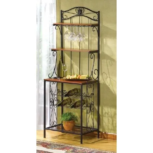

Iron with wood kitchen wine glass rack, floor-to-ceiling kitchen storage rack