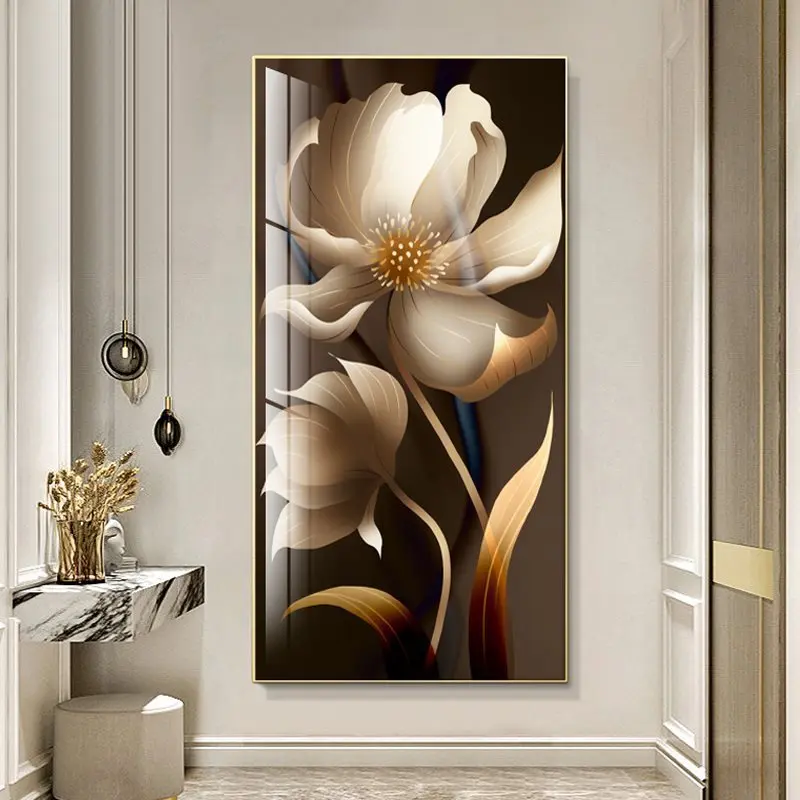 High End Flower Entrance Decoration Painting With Led Lights Modern Minimalist Corridor Corridor Crystal Porcelain Mural Lamps