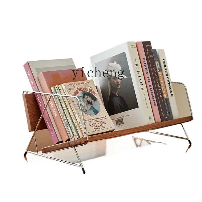 

ZK solid wood stainless steel bookshelf desktop book storage rack desk retro shelf