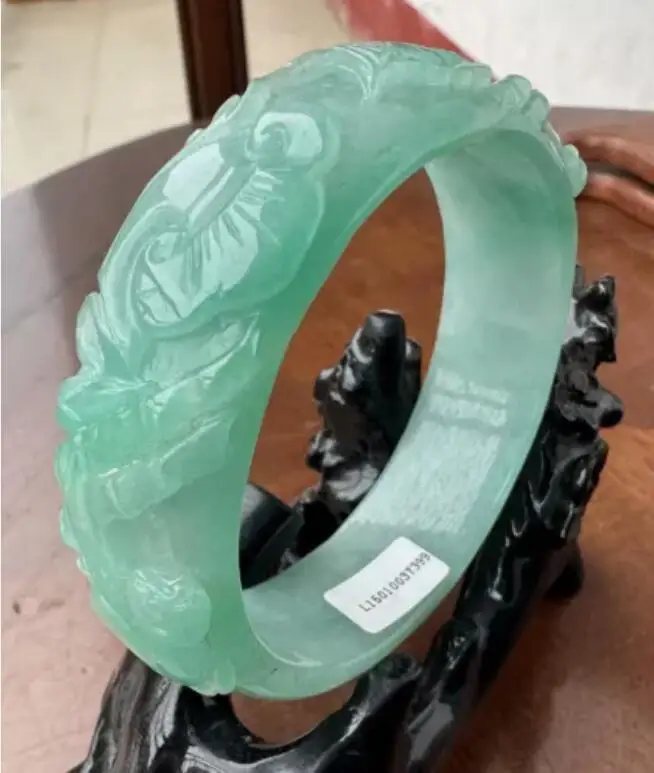 

Grade AAA Beautiful Chinese Hand Carved Green Jade Jadeite Bracelet Bangle 59mm