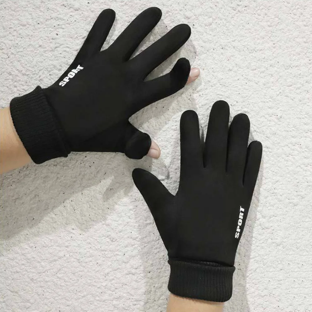 Winter Plus Fleece Warm Full-finger Gloves for Driving Cycling Riding Fishing Two-finger Touch Screen Outdoor Gloves