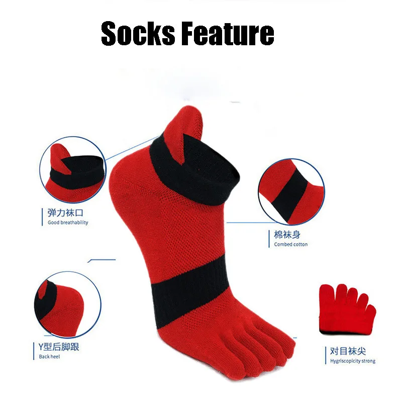 5 Pairs Large Mans Toe Socks Cotton Ankle 5 Finger Socks Ankle Short Mesh Breathable Run Sport Socks with Toes Male EUR45 46 47