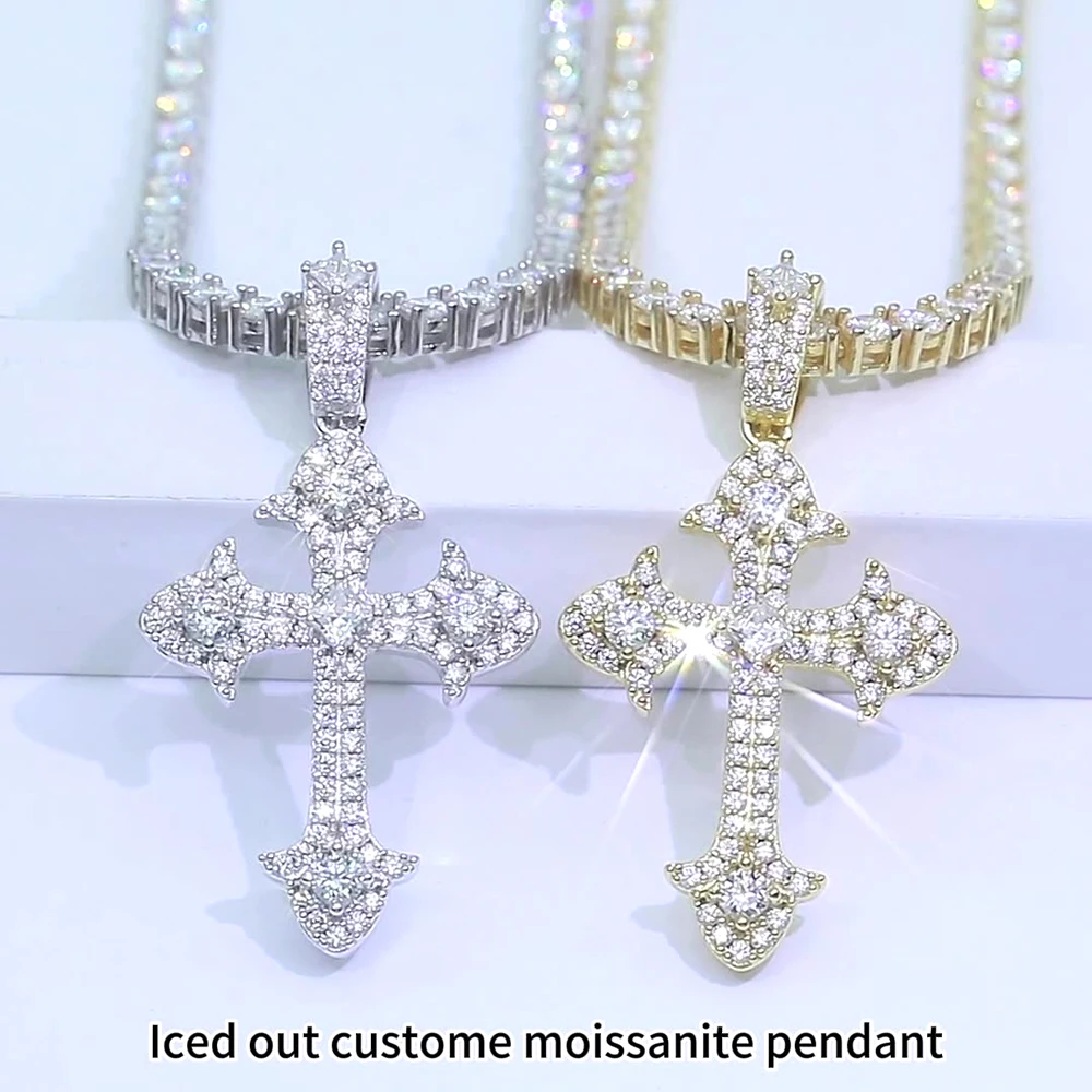 VVS Moissanite Cross Pendants S925 Silver Iced Out Necklaces for Men Women Hip Hop Jewelry Pass Diamonds Tester With GRA