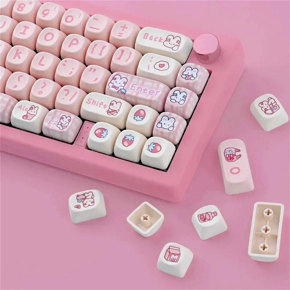 Cute Pink Bunny MOA Keycaps Pbt Heat Sublimation Small Full Set for MX Switch 60/71/84/90/104/108 Mechanical Keyboards