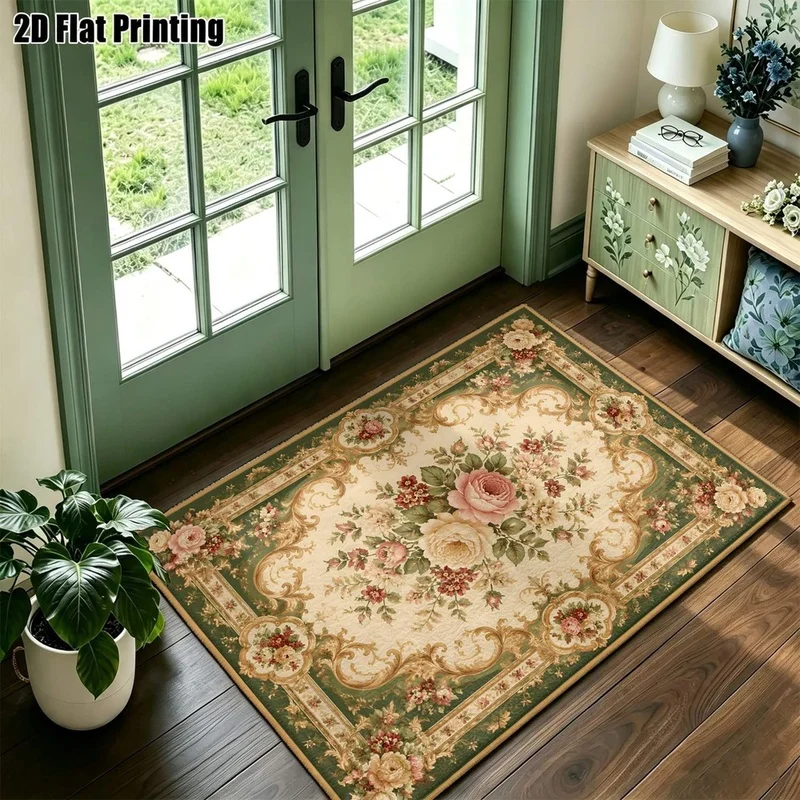 1Pc European Palace Retro Floral Carpet, Bohemian Style Decorative Carpet, Suitable for Living Room, Bedroom, Dining Room, Bedside, Indoor and Outdoor Patio, Home Decorative Accessories