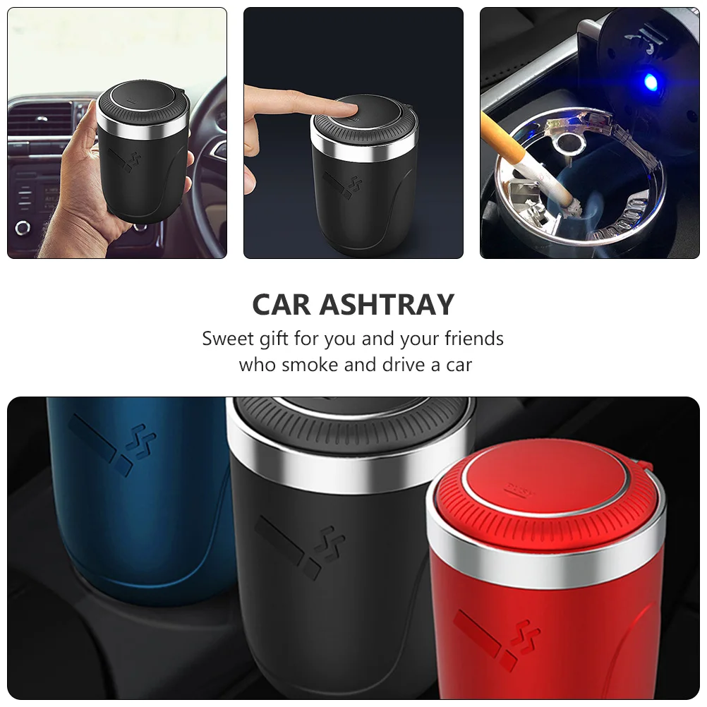 

Car Ashtray Abs Durable Push Lid Led Light Portable Cigarette Ash Box Auto Interior Smoker Container For Vehicle Home Office Bar