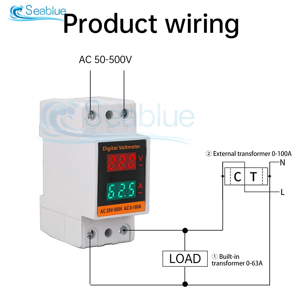 AC 50-500V 100A 35mm woltomierz na szynę Din amperomierz 2 w 1 wielofunkcyjny woltomierz AC miernik napięcia amperyzatora wbudowany transformator