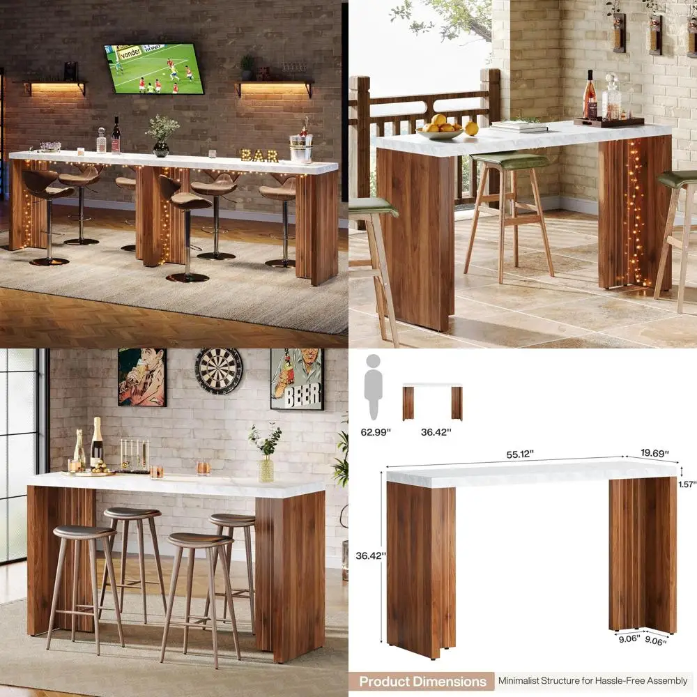 

55.12-Inch High Counter Height Pub Table with Marble Top for Home Coffee Bar, Dining, Living Spaces