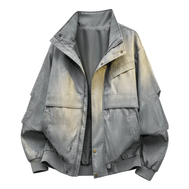 

Мужская свободная куртка-бомбер на весну-осень с воротником-стойкой, молодежная, модная, легкая, из полиэфирного волокна, с длинными рукавами, повседневная