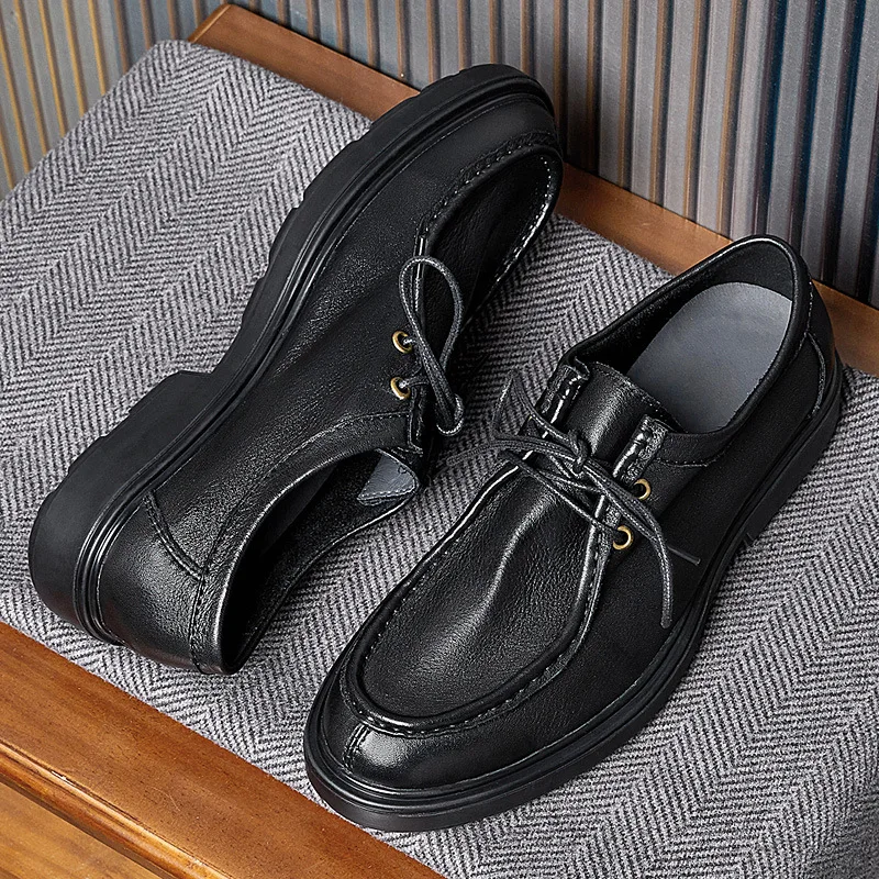 Men\'s Casual Business Shoes Luxury Genuine Leather British Style  Handmade Comfortable Soft Leather Autumn Black Dress Shoes Man