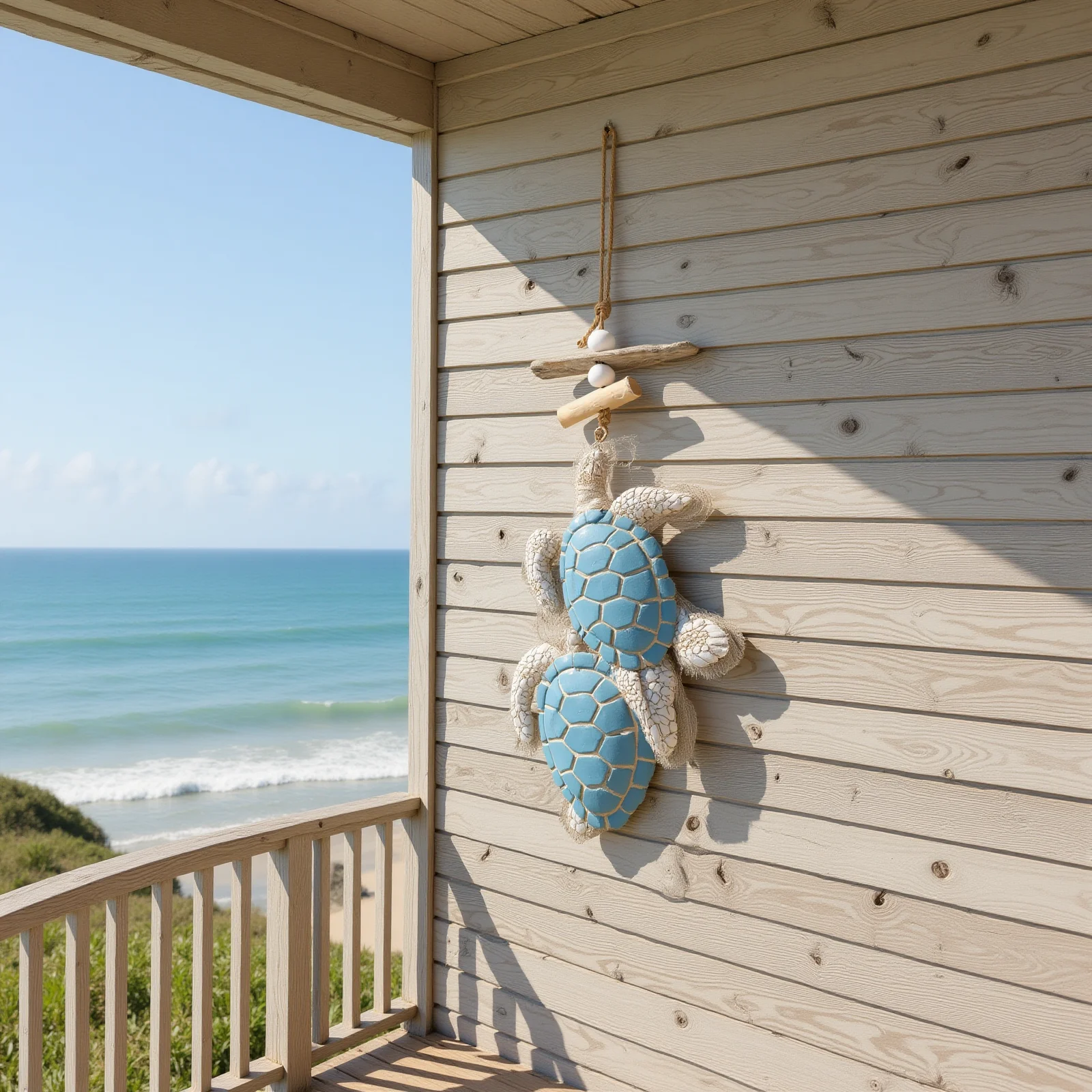 Sea Turtle Wall Ornament Pre-Assembled Coastal Wall Decor Mediterranean Wall Decoration Textured Wood Jute Hanging Decoration