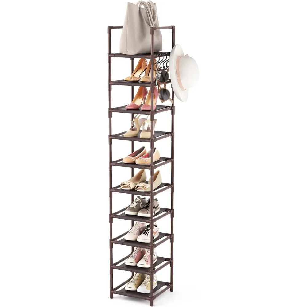 

Tall Shoe Rack 10-Tier Narrow Shoe Shelf Storage for 10-15 Pairs Shoe and Boot, Sturdy Shoe Storage Space Saving Corner Shoe Rac