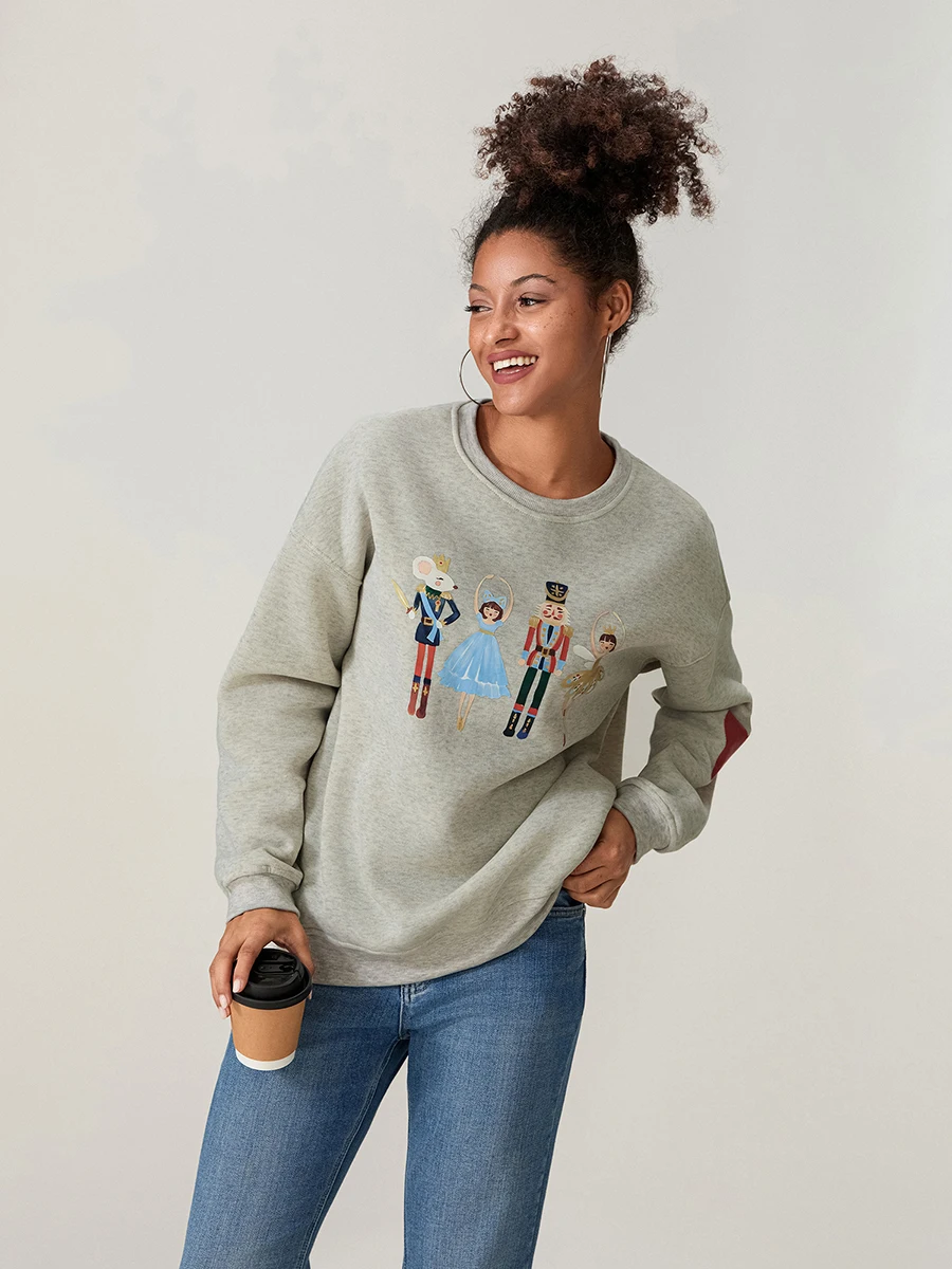 여성용 긴팔 라운드 넥 캐주얼 풀오버 상의, 하트 만화 프린트, 맨투맨 대비 색상