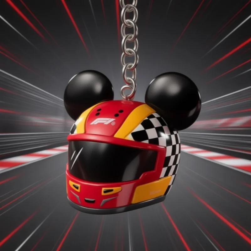Disney Genuine Mickey Mouse F1 Series Helmet Pendant Cute Cartoon Racing Keychain Hanging Ornament Collection For gifts view 3