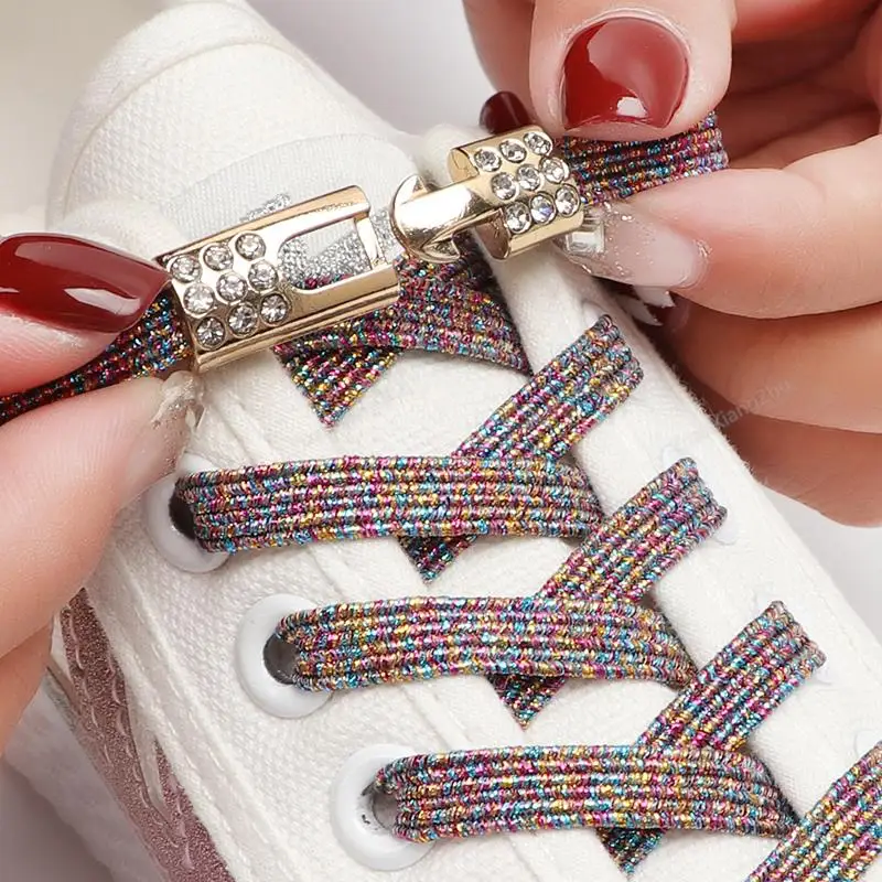 Diamond Cross Locks Shoelaces Without ties Rainbow Elastic Laces Sneakers Kids Adult No Tie Shoe laces 8MM Width Flat Shoelace