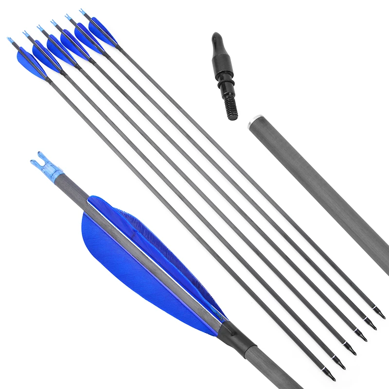 

30" Spine 600 Archery ID6.2mm Pure Carbon Arrows Shafts 4" Natural Feather Bow and Arrow Shooting Hunting Accessories