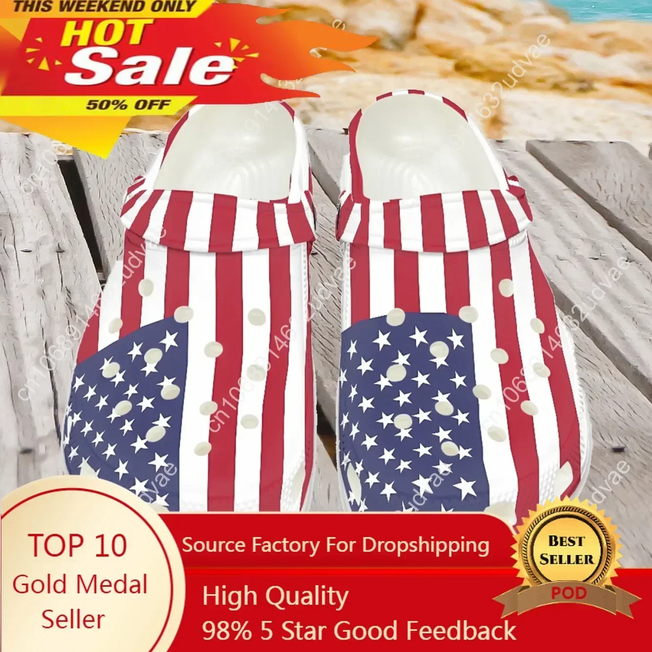 

Fashion American Flag Hole Shoes for Women Men Lightweight Non-Slip Slippers Outdoor Clogs Adult Unisex EVA Sandals