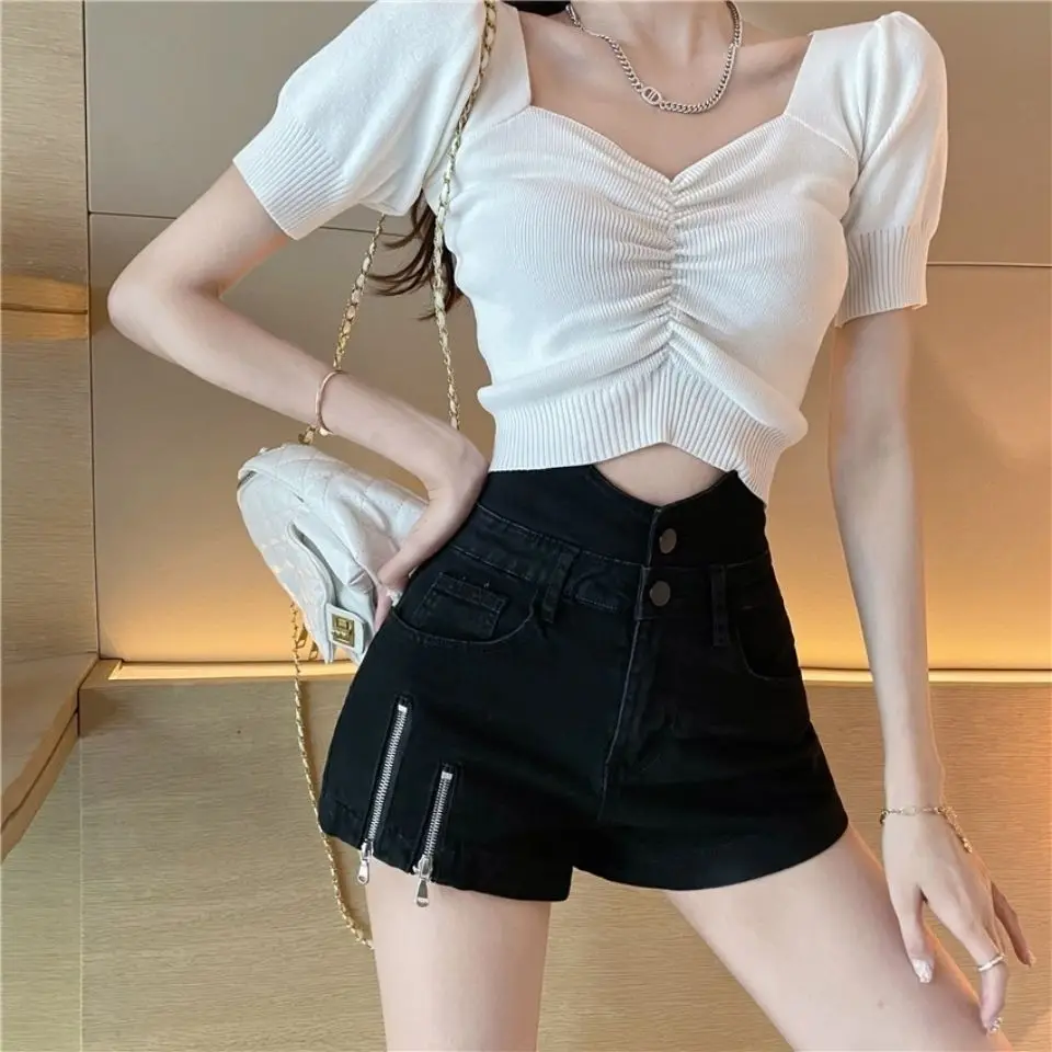 Nuevos pantalones cortos de mezclilla para mujer Boxer de cintura alta pantalones vaqueros cortos blancos mujer Kpop tendencia de verano 2025 trajes ropa de moda Wh5