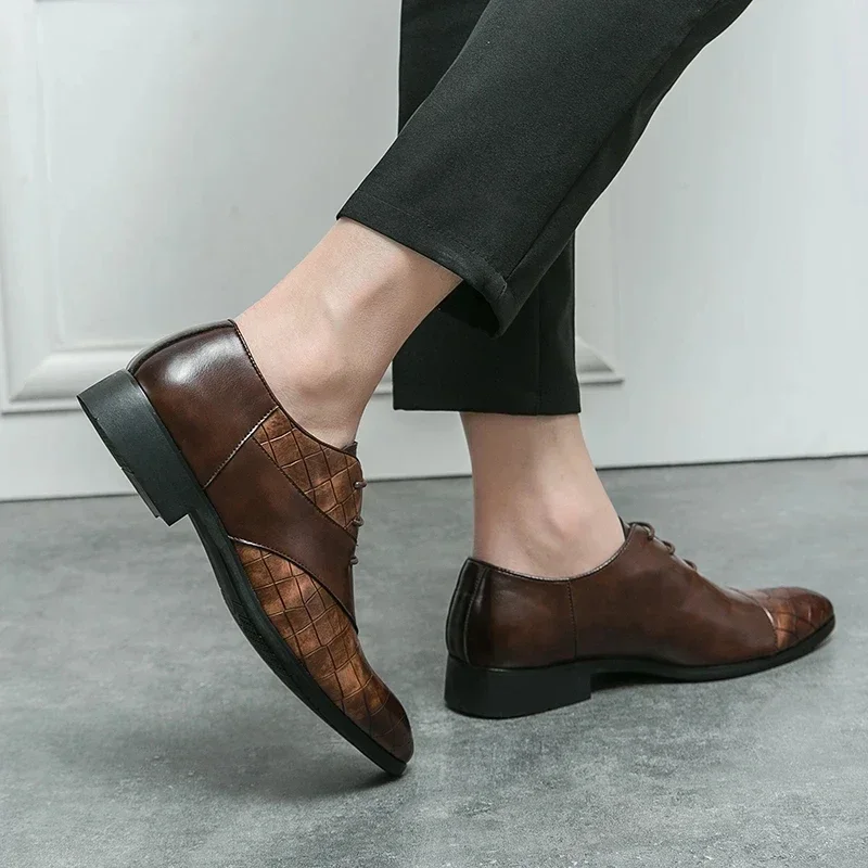 Luksusowe skórzane buty dla mężczyzn Marka Derby Shoes dla mężczyzn Sznurowane męskie buty formalne Ręcznie robione obuwie biznesowe 2024 — zdjęcie 4