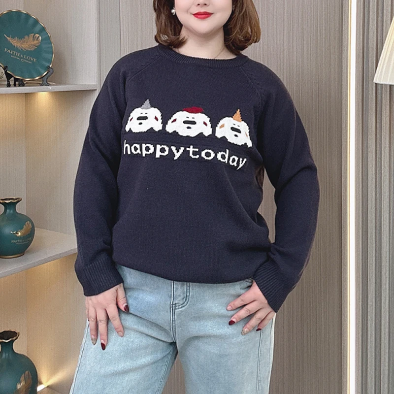 

Женский свитер больших размеров 3XL, 4XL, осень-зима, мягкий жаккардовый свободный теплый пуловер, джемперы с круглым вырезом 8326