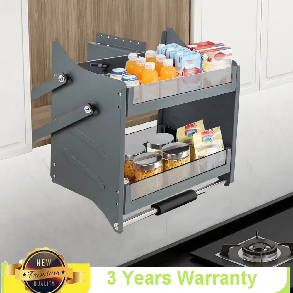 Pull-down Shelf  Kitchen Cabinet 2-tier Storage Organizer Smooth Pulling Kitchen Fixture Adjustable Bearing with Non-slip handle