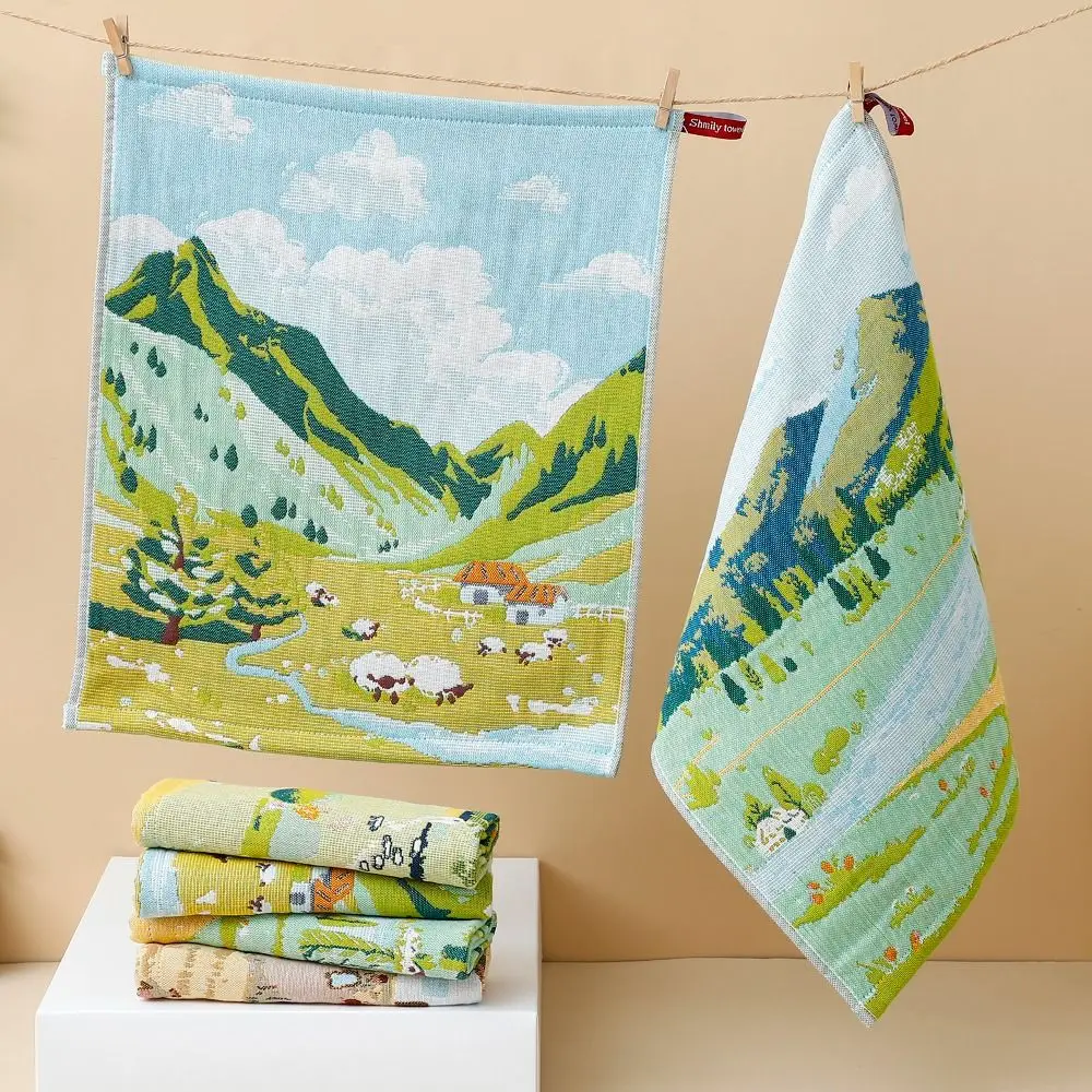 34x40cm Large Hand Towel 4 Layer Cotton Gauze Cartoon Kitchen Towel Quick Dry Decorative Pure Cotton Dish Cloth Home Restaurant