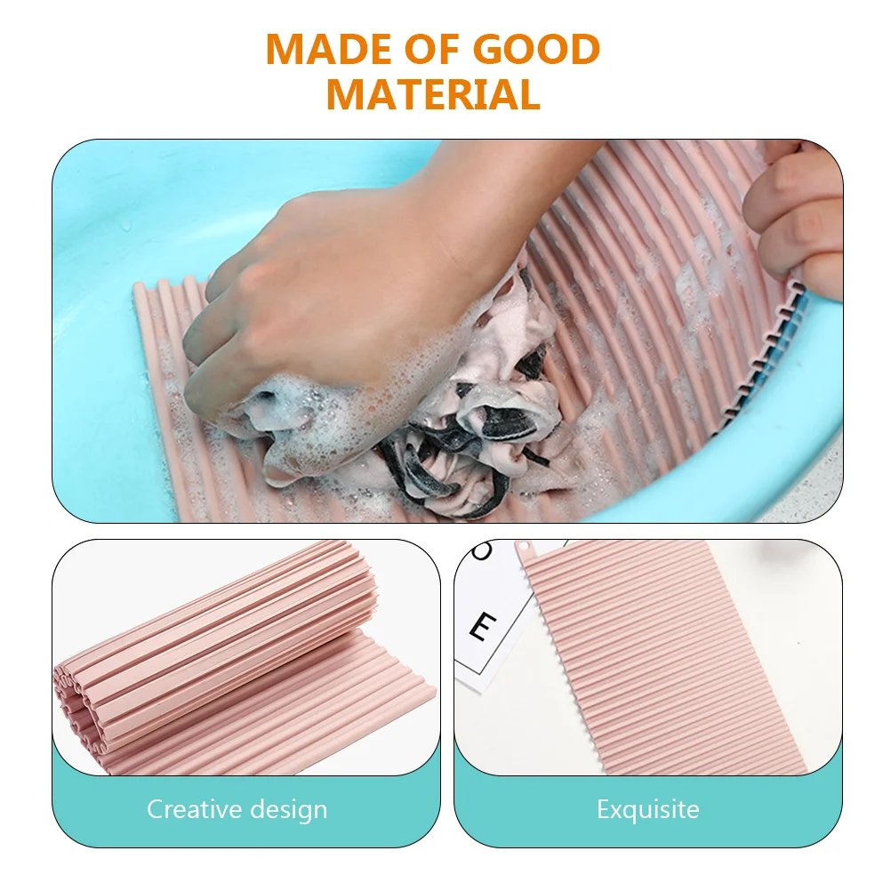 

Foldable Washboard Pink Manual Non Slip Silicone Household Collapsible Laundry Washing Board Travel Use Safe Smooth