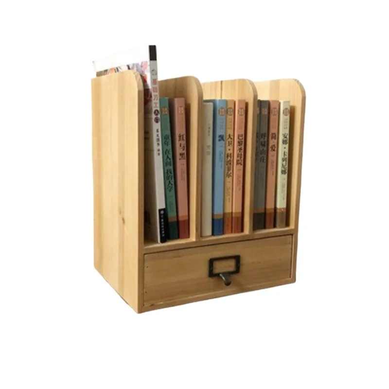 

Small wooden bookshelf, desktop office bookshelf, retro finishing storage rack, with drawers